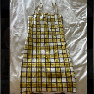 90s y2k vintage style yellow plaid bodycon dress